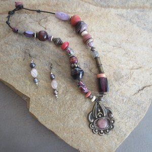 New Hand Crafted Boho Tribal Necklace & Earrings
